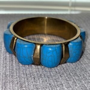 Bohemian theme gold tone chunky turquoise bangle bracelet